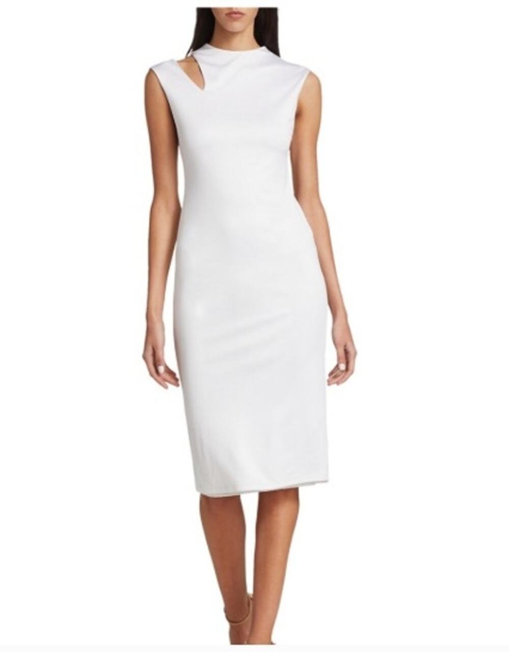 Alice + Olivia Sz 2 Delora White Neckline Cut Out Sleeveless Midi Sheath Dress
